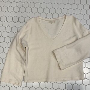 Madewell Cream V-Neck Long Sleeve Top